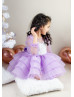 Lilac Tulle Pearls Beaded Short Flower Girl Dress